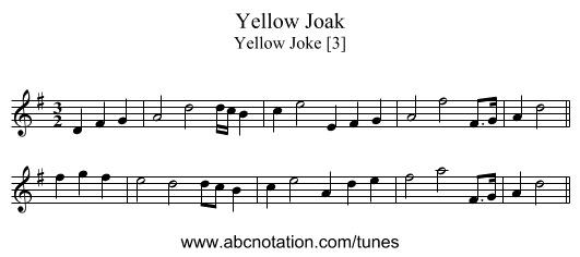Yellow Joak - staff notation