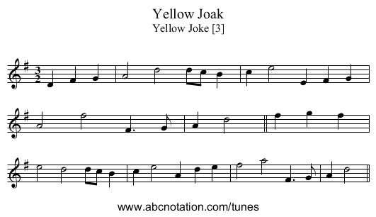 Yellow Joak - staff notation