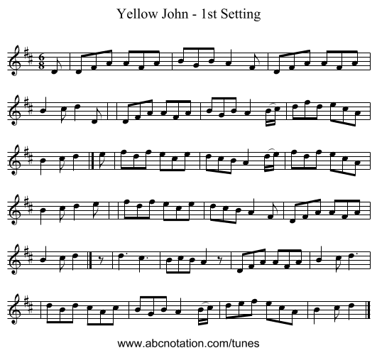 Yellow John - 1st Setting - staff notation