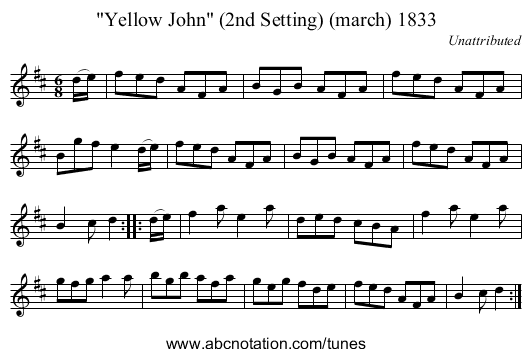 Yellow John (2nd Setting) (march) 1833 - staff notation