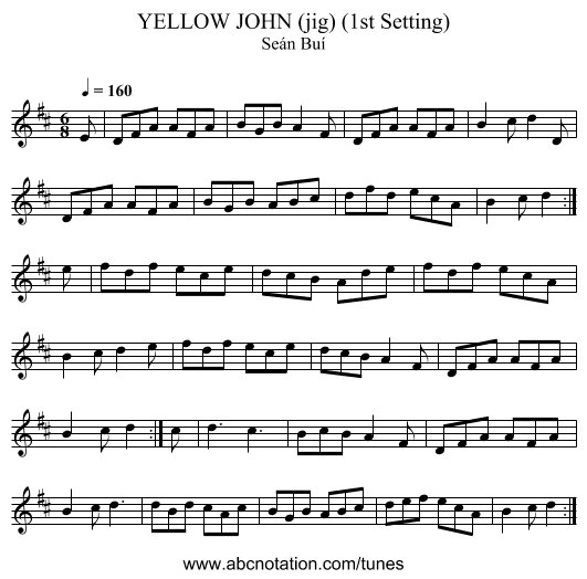 YELLOW JOHN (jig) (1st Setting) - staff notation