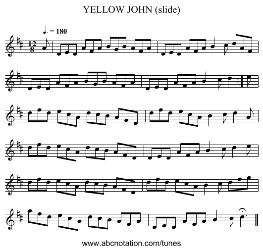 YELLOW JOHN (slide) - staff notation