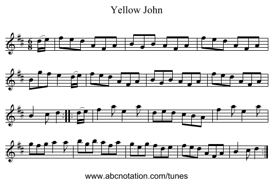 Yellow John - staff notation