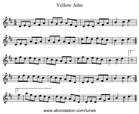 Yellow John - staff notation