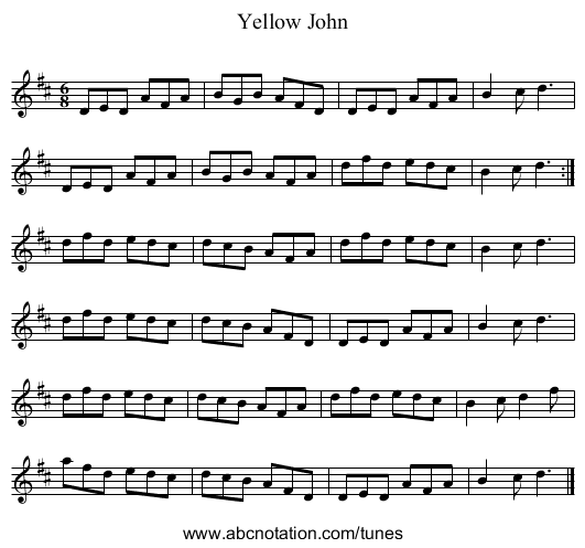 Yellow John - staff notation
