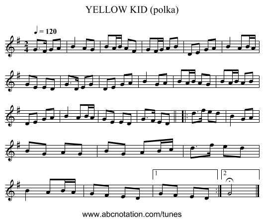YELLOW KID (polka) - staff notation