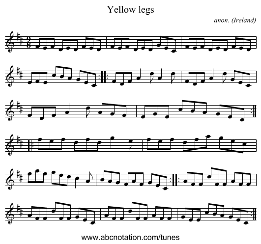 Yellow legs - staff notation