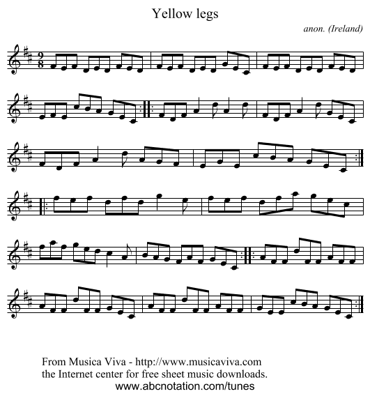 Yellow legs - staff notation