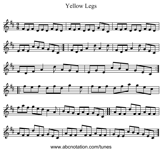 Yellow Legs - staff notation