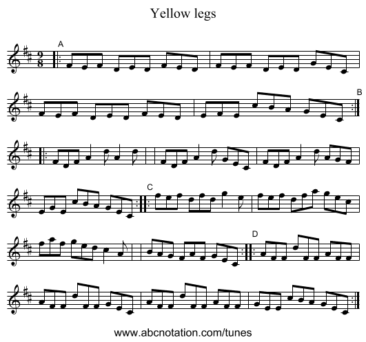 Yellow legs - staff notation
