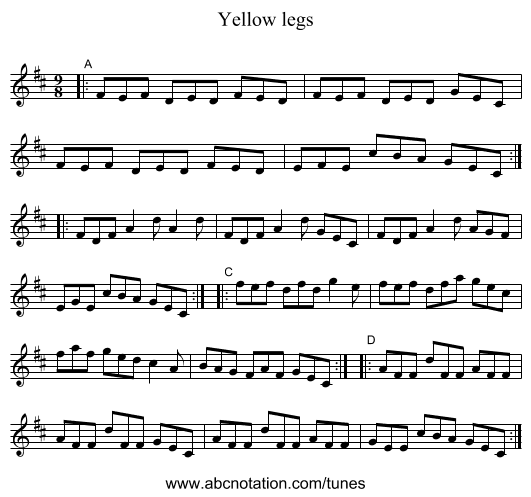 Yellow legs - staff notation