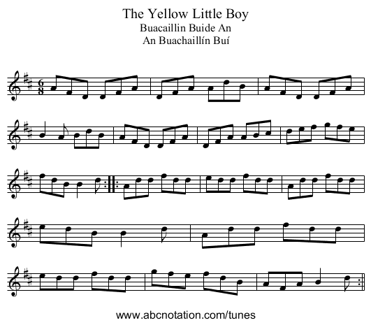Yellow Little Boy, The - staff notation