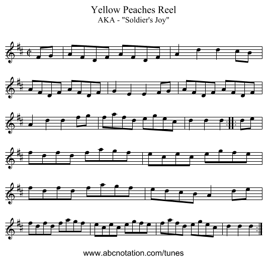 Yellow Peaches Reel - staff notation