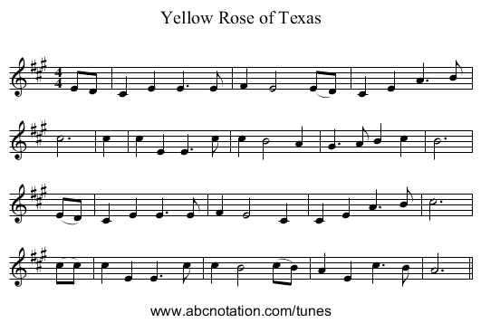 Yellow Rose of Texas - staff notation