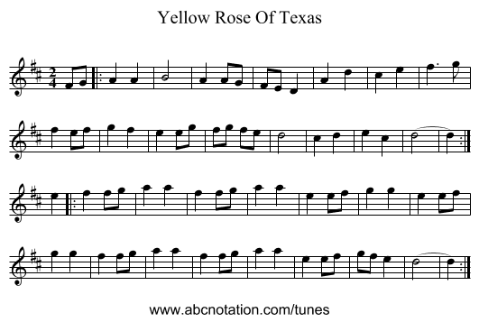 Yellow Rose Of Texas - staff notation