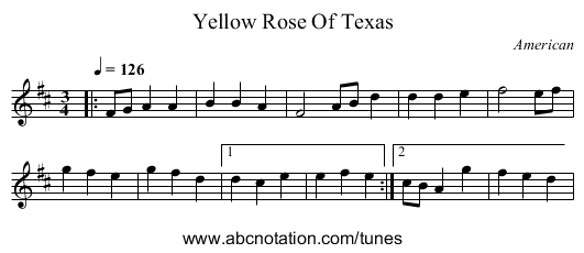 Yellow Rose Of Texas - staff notation