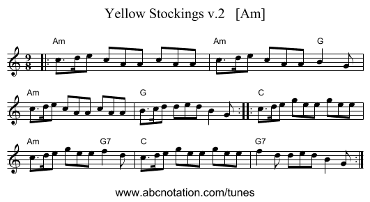 Yellow Stockings v.2   [Am] - staff notation
