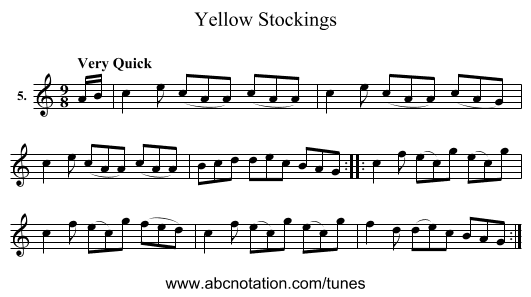 Yellow Stockings - staff notation