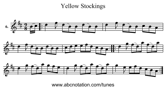 Yellow Stockings - staff notation