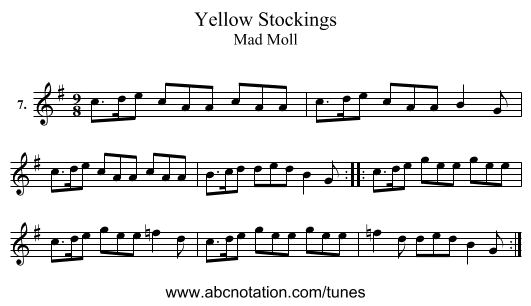 Yellow Stockings - staff notation