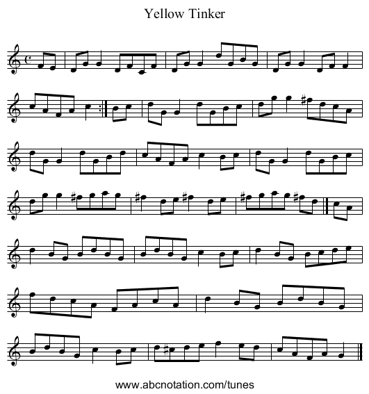 Yellow Tinker - staff notation