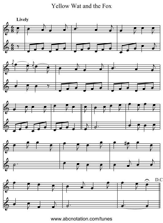 Yellow Wat and the Fox - staff notation