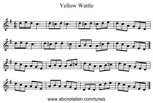 Yellow Wattle - staff notation