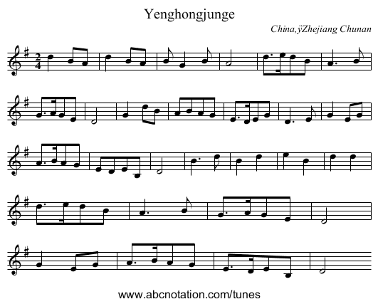 Yenghongjunge - staff notation
