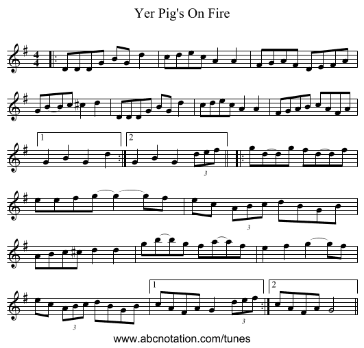 Yer Pig's On Fire - staff notation