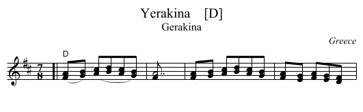 Yerakina    [D] - staff notation