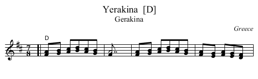 Yerakina  [D] - staff notation