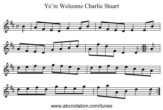 Ye’re Welcome Charlie Stuart - staff notation