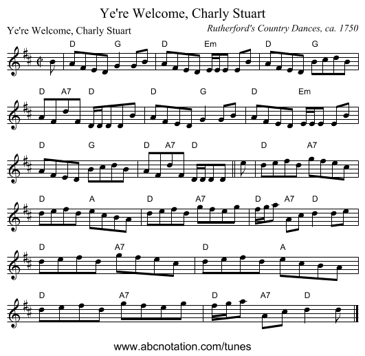Ye're Welcome, Charly Stuart - staff notation
