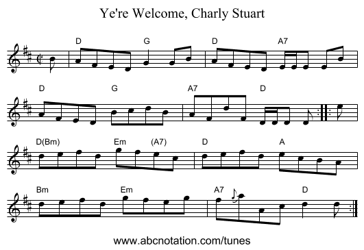 Ye're Welcome, Charly Stuart - staff notation