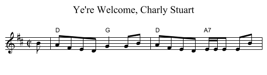 Ye're Welcome, Charly Stuart - staff notation