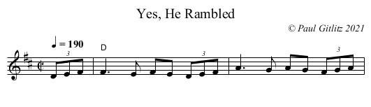Yes, He Rambled - staff notation