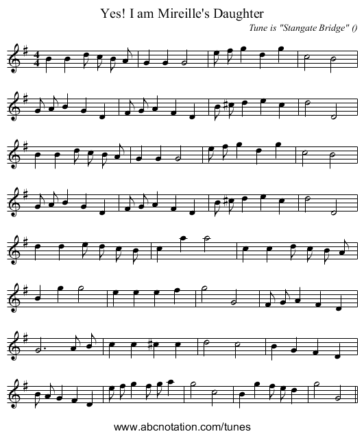 Yes! I am Mireille's Daughter - staff notation