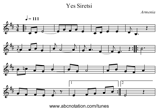 Yes Siretsi - staff notation
