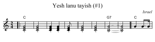 Yesh lanu tayish (#1) - staff notation