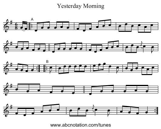 Yesterday Morning - staff notation