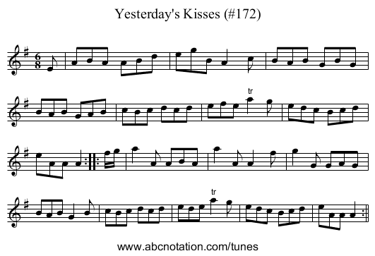 Yesterday's Kisses (#172) - staff notation