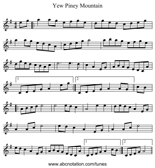 Yew Piney Mountain - staff notation