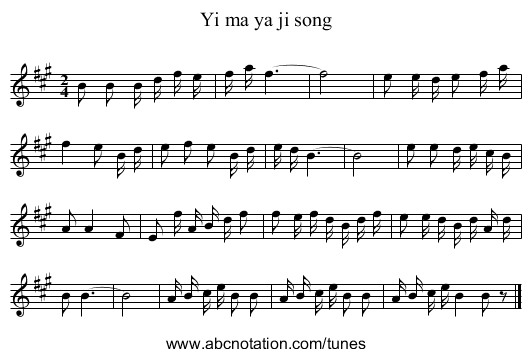 Yi ma ya ji song - staff notation