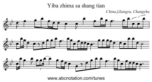 Yiba zhima sa shang tian - staff notation