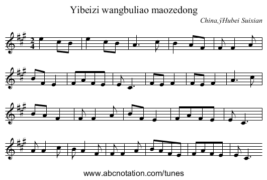 Yibeizi wangbuliao maozedong - staff notation