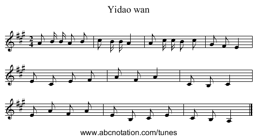 Yidao wan - staff notation