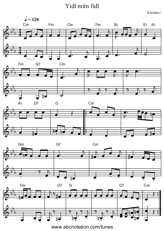 Yidl mitn fidl - staff notation
