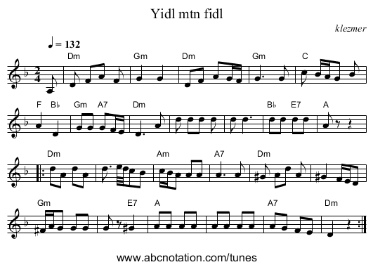 Yidl mtn fidl - staff notation