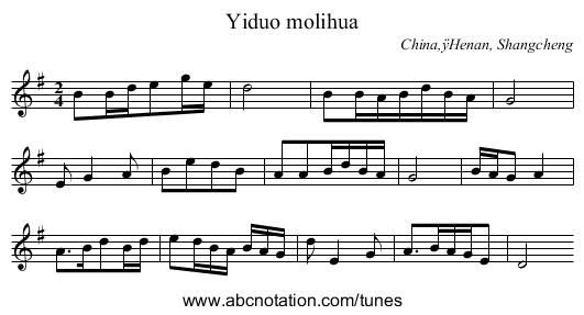 Yiduo molihua - staff notation