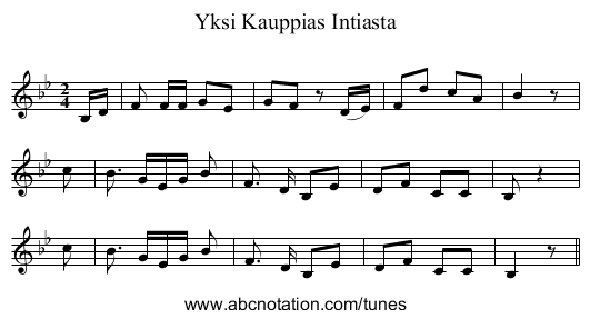 Yksi Kauppias Intiasta - staff notation